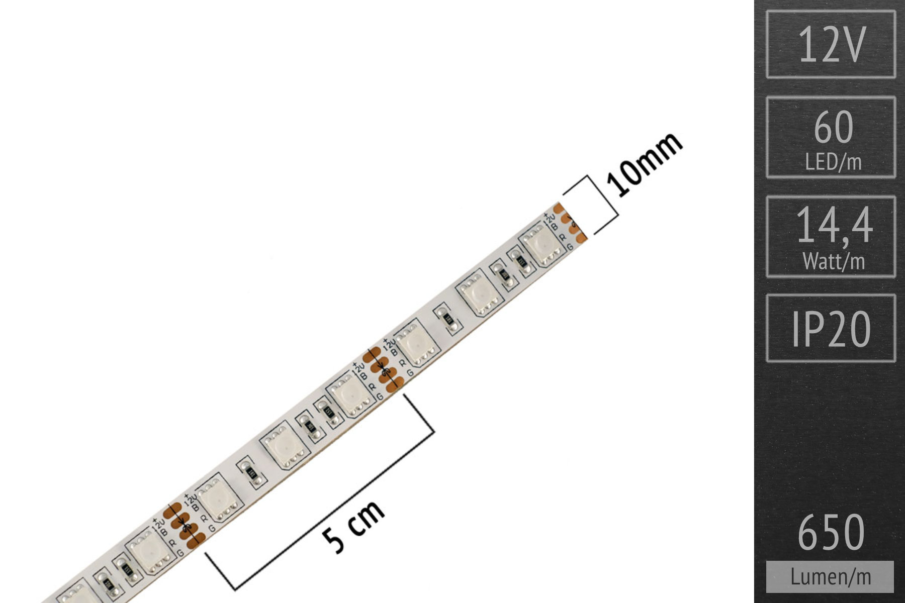 LED-Streifen RGB 3in1 Standard: 60 LEDs/m - 12V - IP20 5m-Rolle