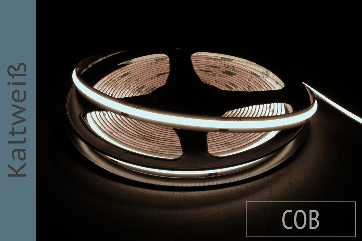Neuheit: COB LED-Streifen - keine LEDs sichtbar - 1.000 lm/m - 6.000K Kaltweiß - 5m Rolle