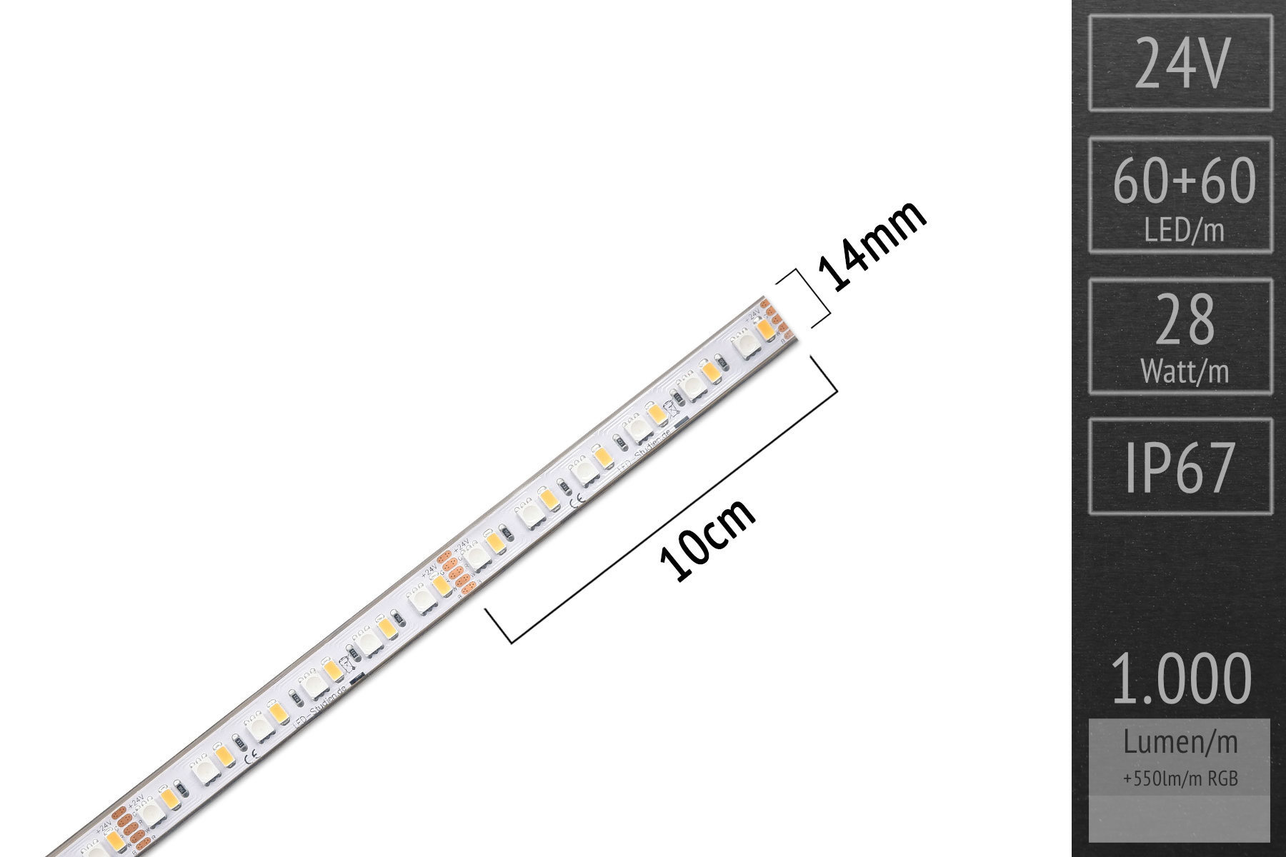 RGB+WW for room lighting: Bright white 1,000 lm/m - CRI>95 - IP20 5m roll