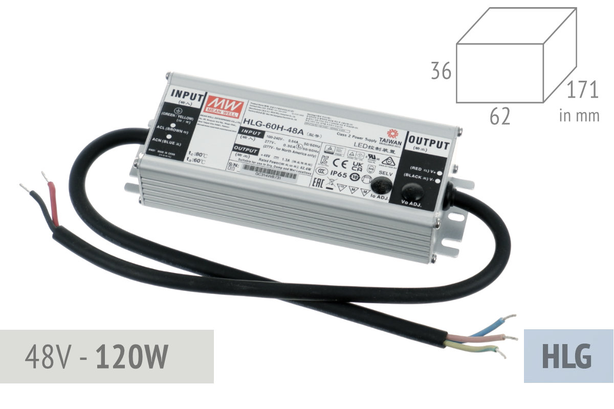 Netzteil HLG 48V - 1.3A - 60 Watt, extrem leise