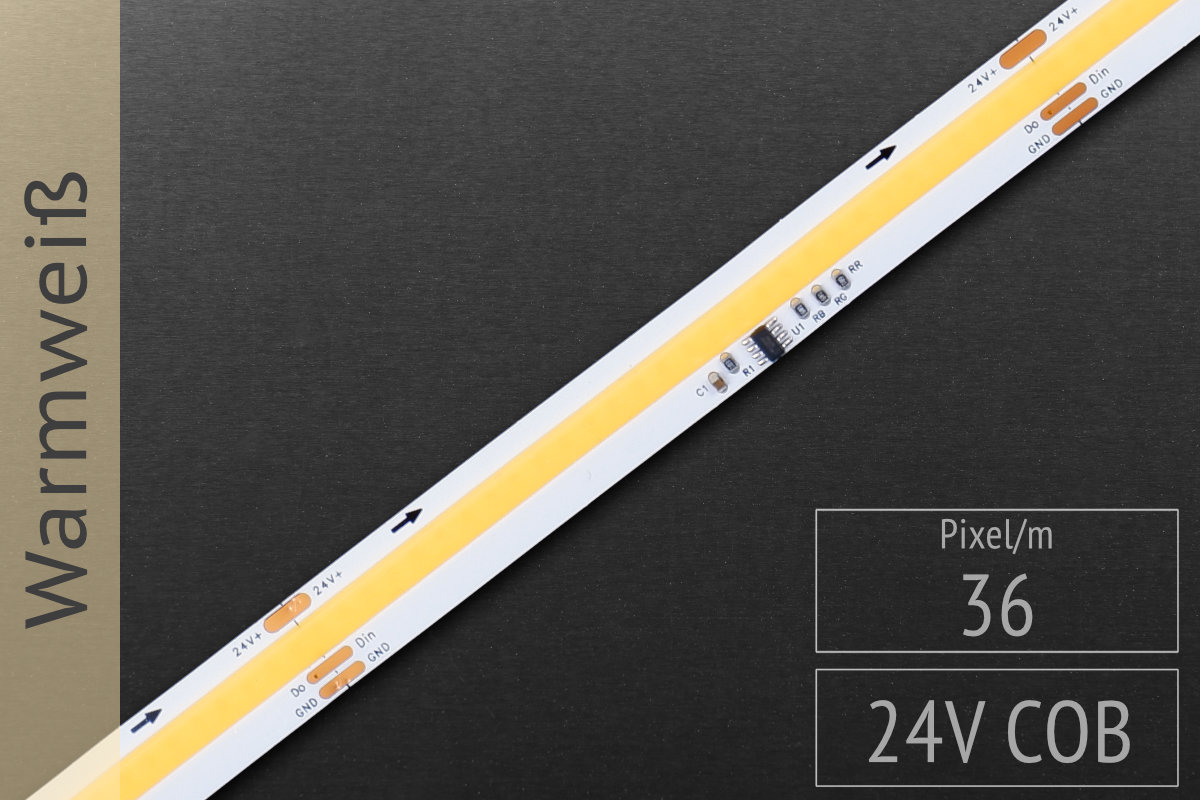 Digital white COB LED strip WS2811 - 24V - 36 Pixel/m | 3000K warmwhite