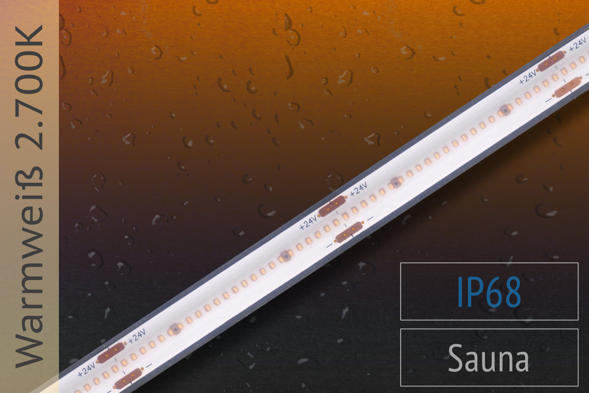 High-temperature LED strip for up to 90°C - 1,250 lm/m - IP68 - 2.700K warmwhite