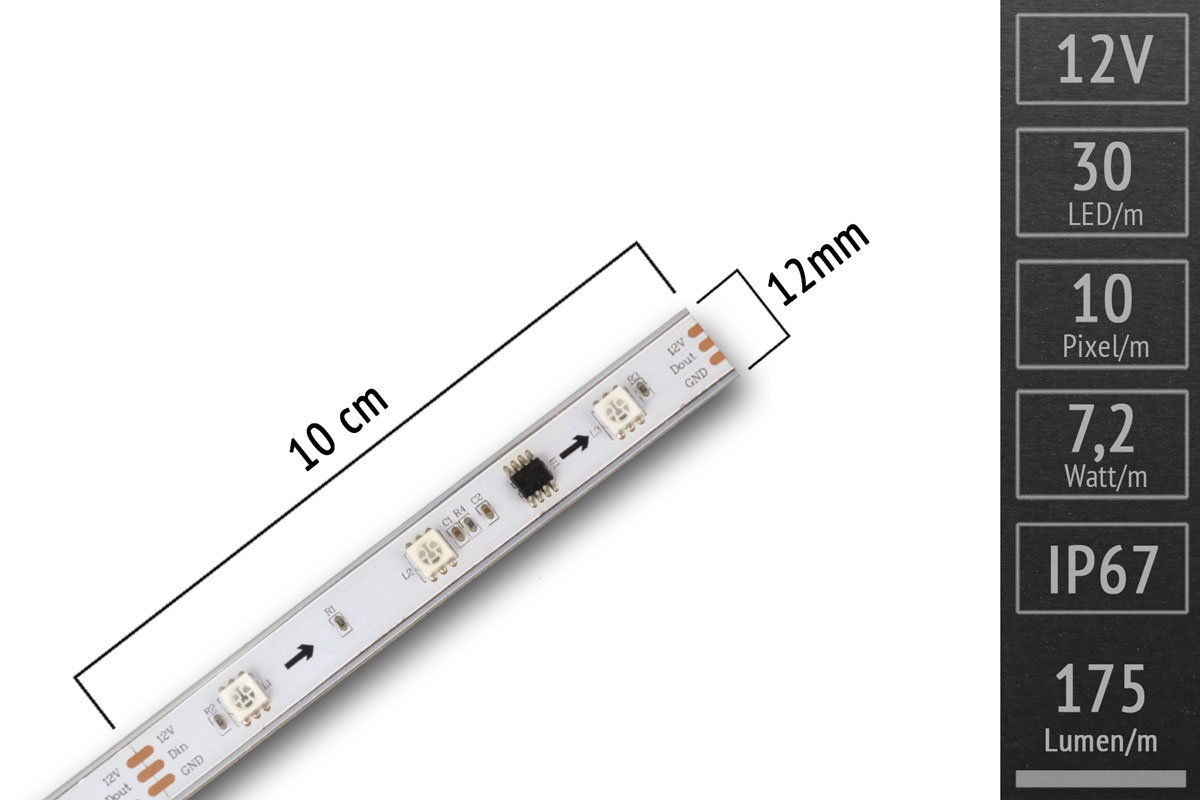 LED-Band digital WS2811 - 30 RGB-LEDs/m - IP67 - 12V