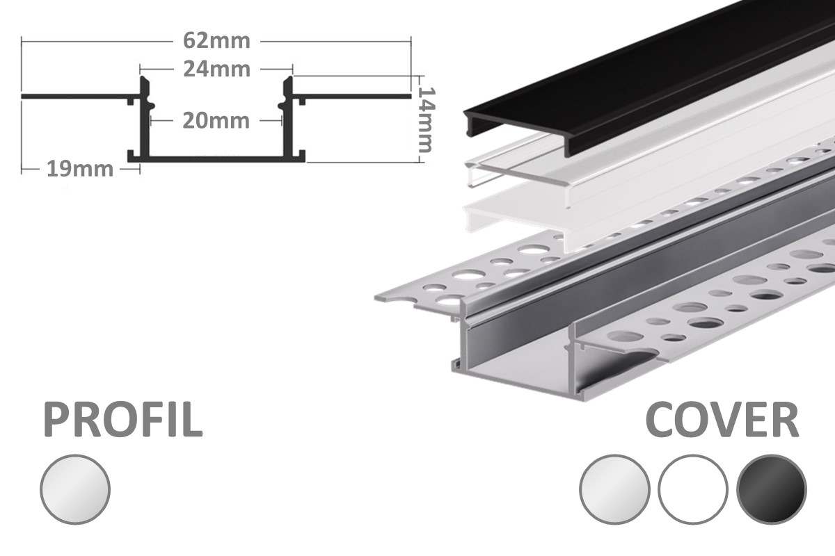 2m LED-Einputzprofil M20 2m LED-Einputzprofil M20