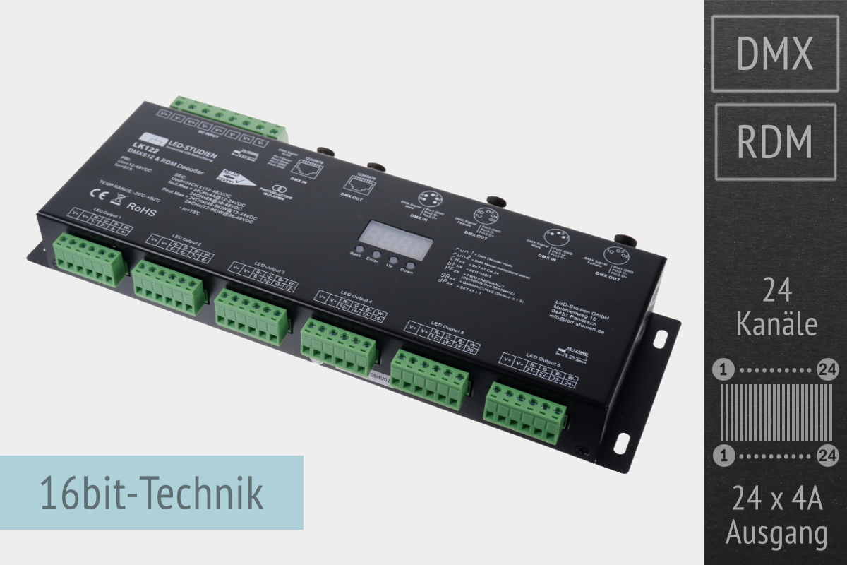 Rdm Controller Prof. DMX-LED-Controller mit 35kHz PWM und 24x4 Ampere