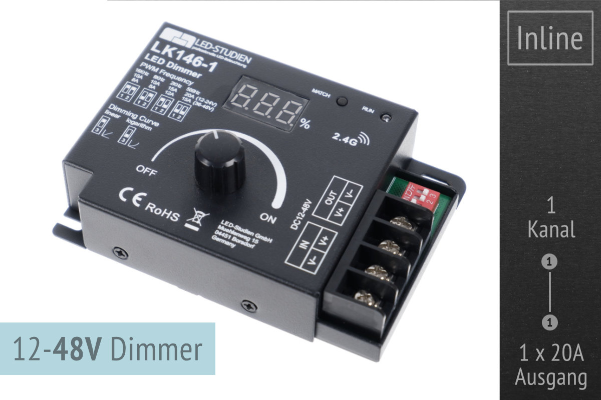Inline LED-Dimmer 12-48V | 1 x 20A Inline LED-Dimmer 12-48V | 1 x 20A