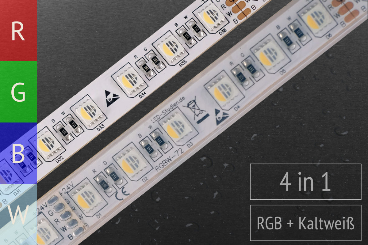 RGBKW für Akzentbeleuchtung: 4in1-LEDs - 72 LEDs/m - Mit kaltweißen LEDs