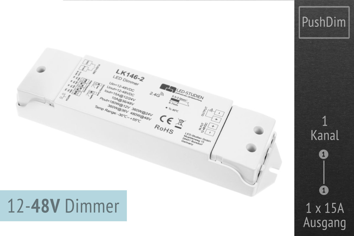 PushDim LED-Dimmer 12-48V | 1 x 15A PushDim LED-Dimmer 12-48V | 1 x 15A
