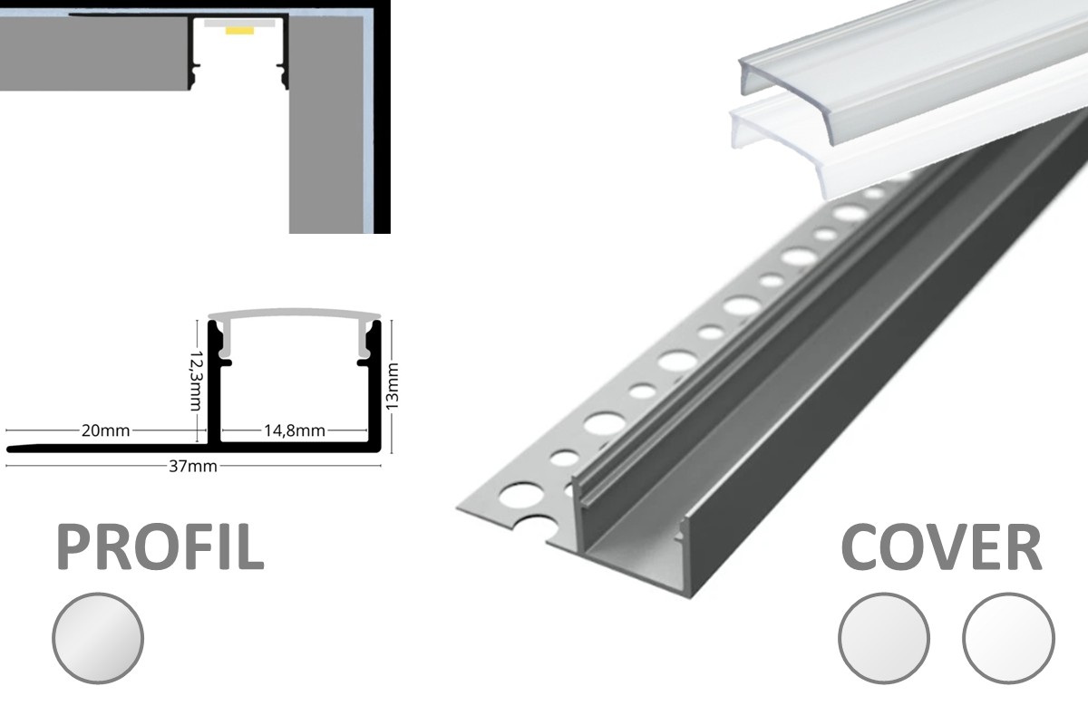 2m LED-Trockenbau- & Fliesenprofil TB4