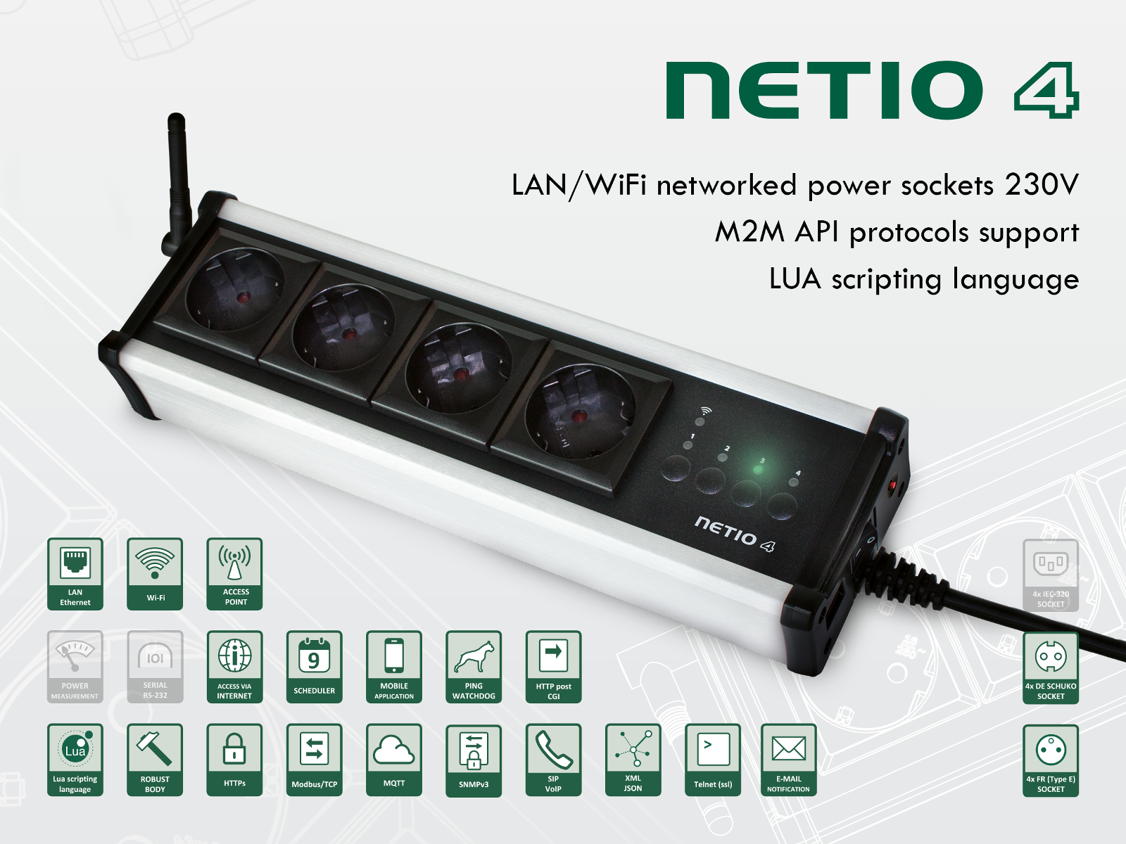 Intelligent NETIO sockets with network interface