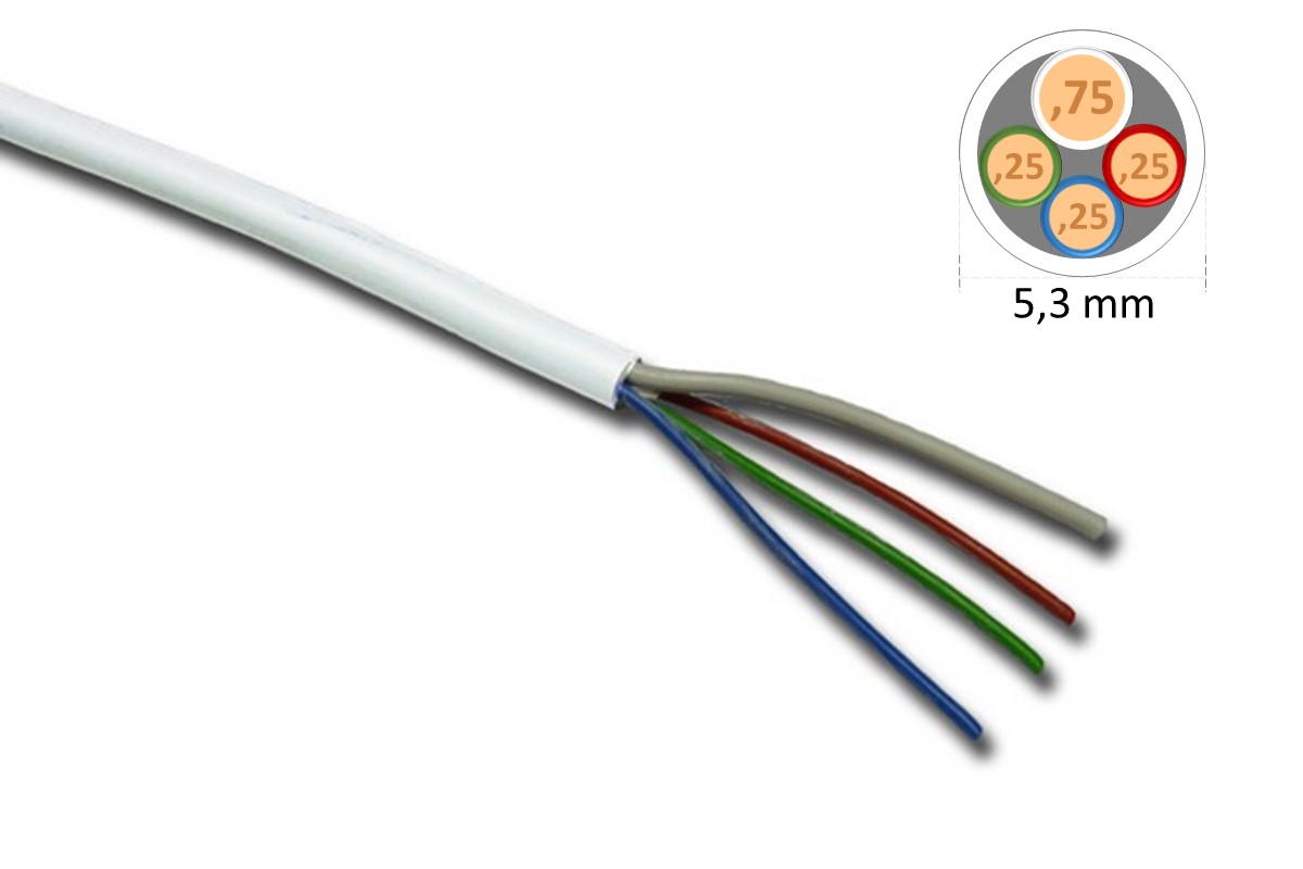 RGB cable 3x0,25mm², 1x0,75mm² - white