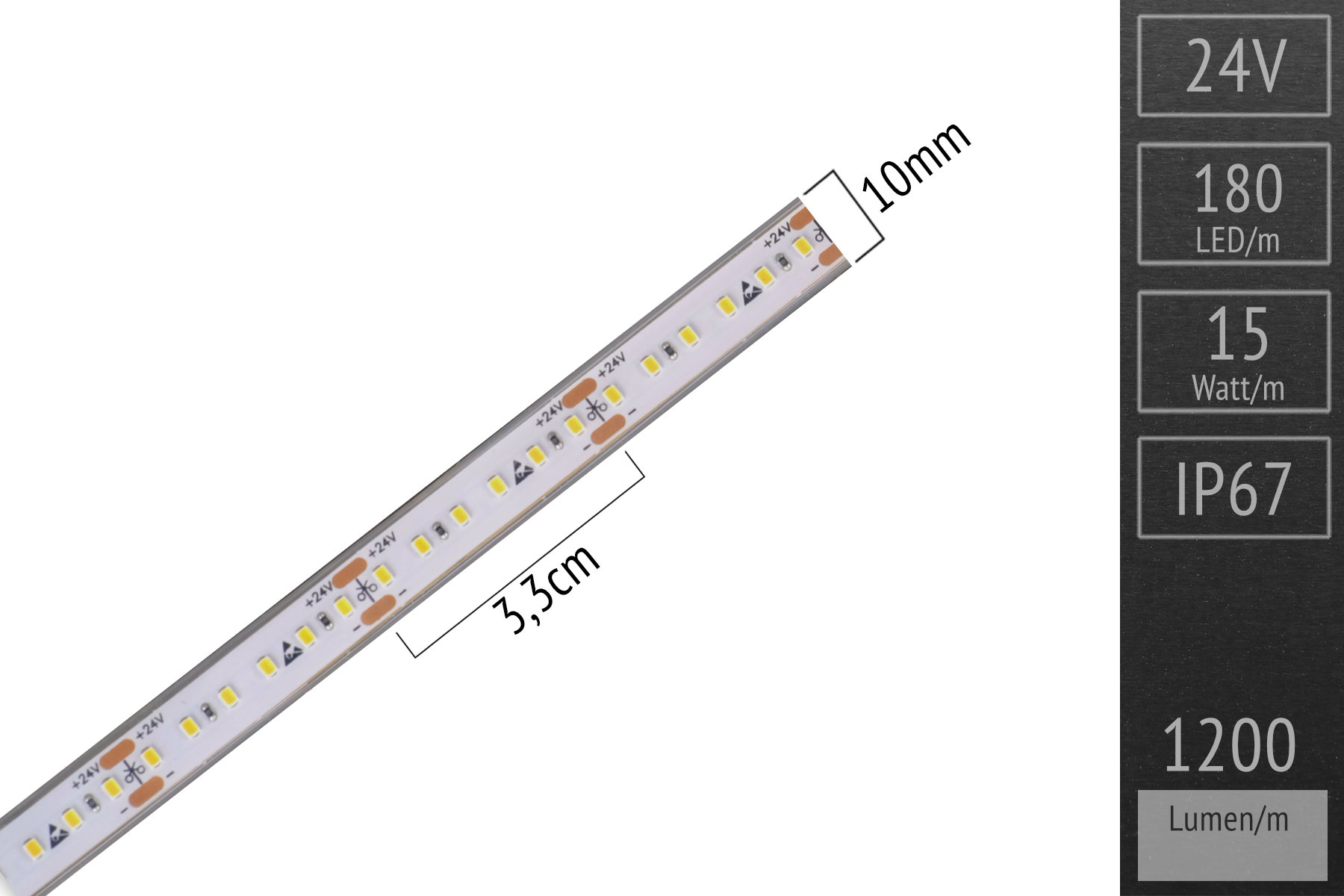 Hochdichter LED-Streifen 2016 - 180 LED/m - 1.200 lm/m - 2.700K warmweiß - IP67 5m-Rolle