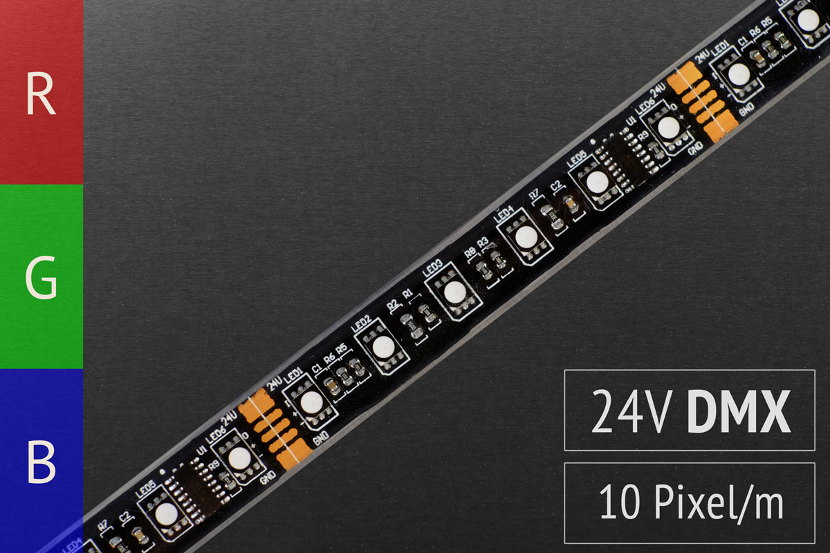 LED-Pixel Streifen, direkt DMX-steuerbar, 10 Pixel/m, 24V