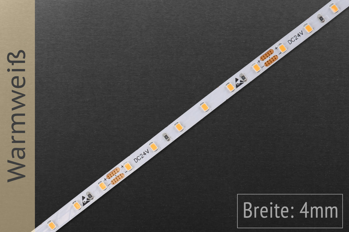 Nur 4mm breit: LED-Streifen - 120 LED/m - 9,6W/m - 800 lm/m Nur 4mm breit: LED-Streifen - 120 LED/m - 9,6W/m - 800 lm/m