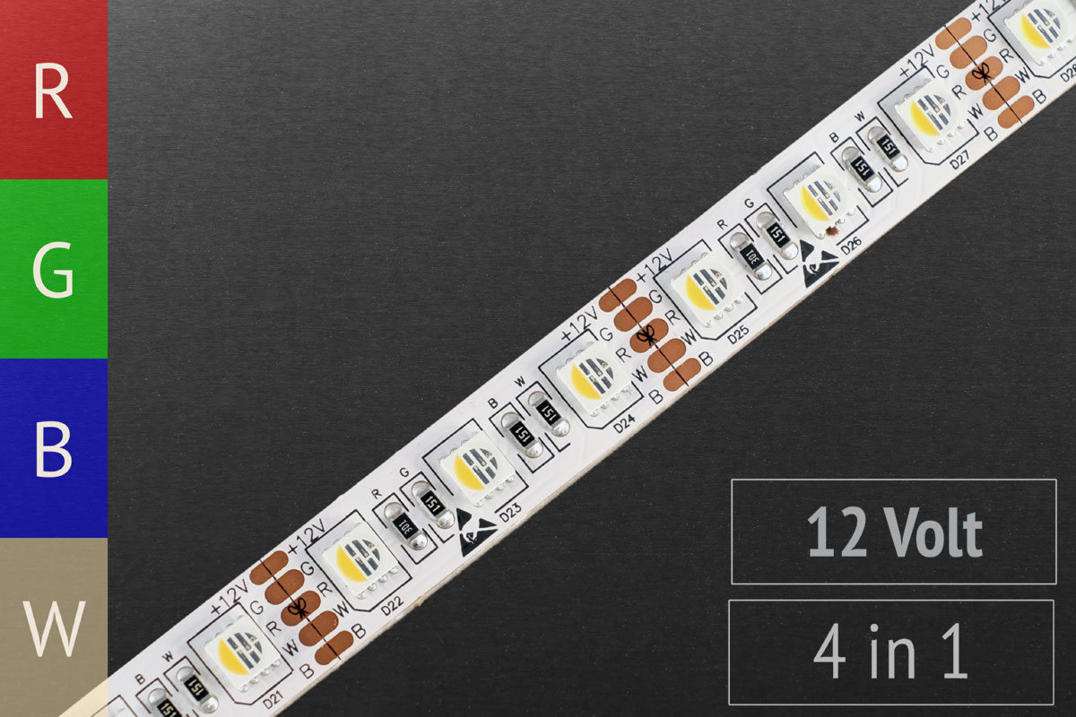 RGBWW for accent lighting: 4in1 LEDs - 72 LEDs/m - IP20 - 12V