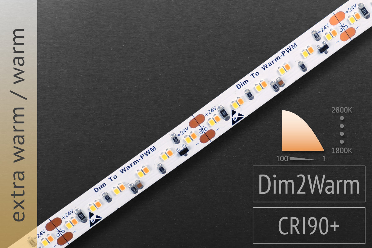 Dim2Warm LED-Streifen - Dimverhalten wie bei Glühlampen Dim2Warm LED-Streifen - Dimverhalten wie bei Glühlampen