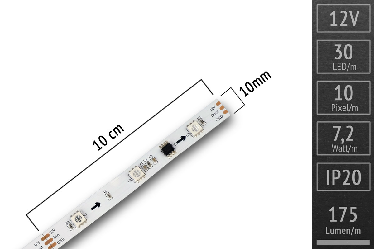 LED tape digital WS2811 - 30 RGB LEDs/m - IP20 - 12V