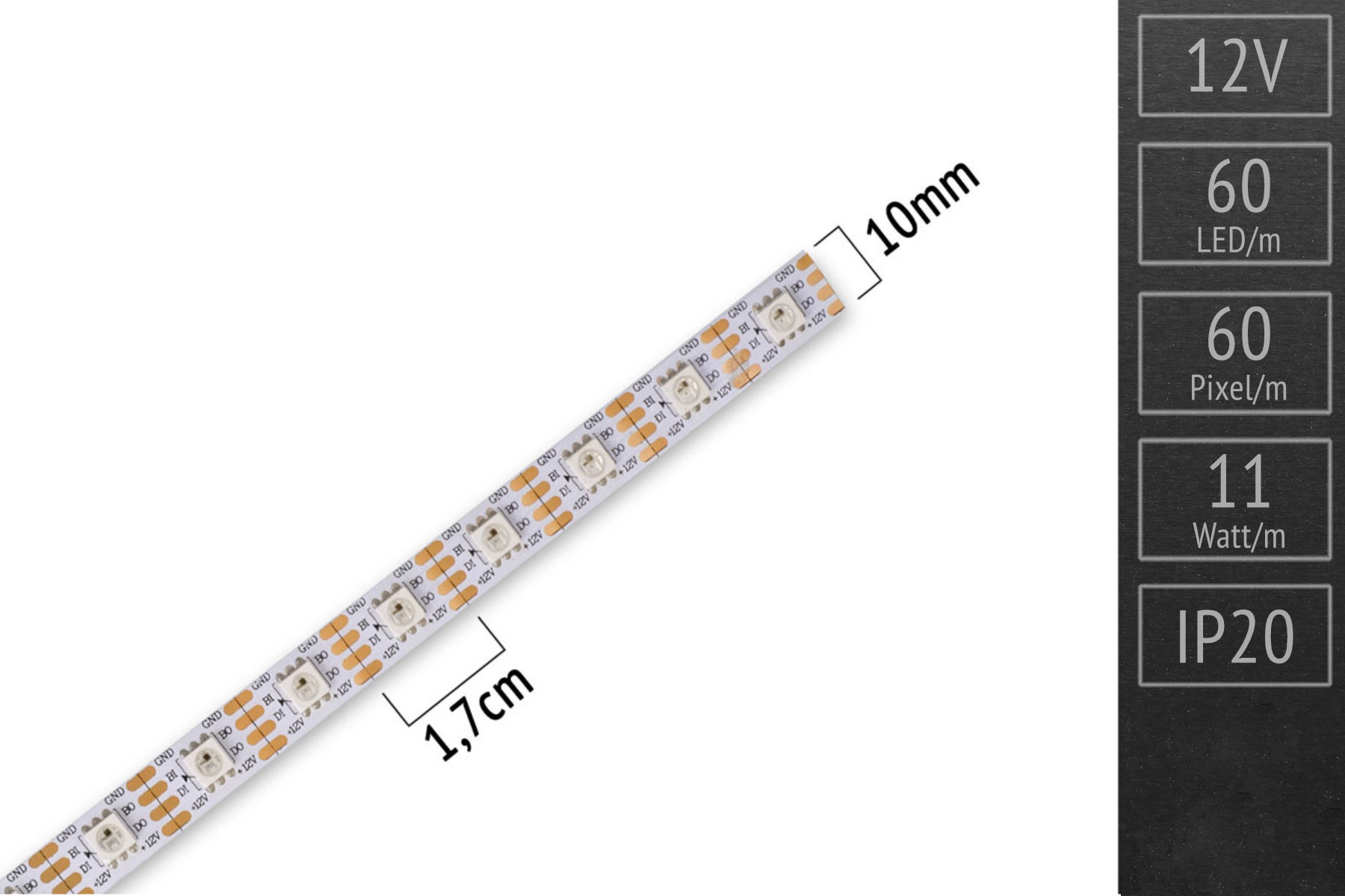 LED-Band digital WS2815 - 60 RGB-LEDs/m - IP20 - 12V