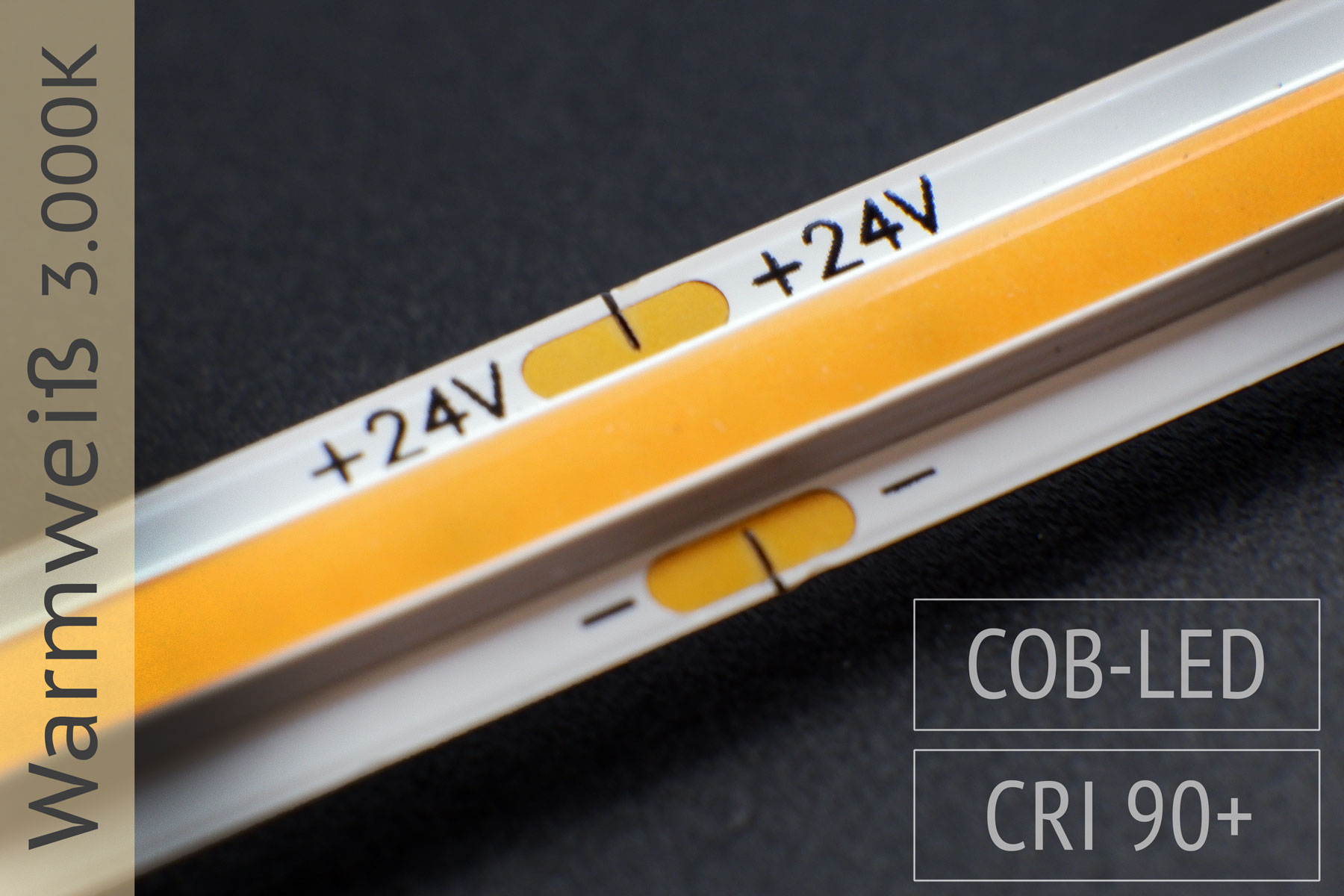 Neuheit: COB LED-Streifen - keine LEDs sichtbar - 1.300 lm/m - 3.000K warmweiß - IP20 5m-Rolle