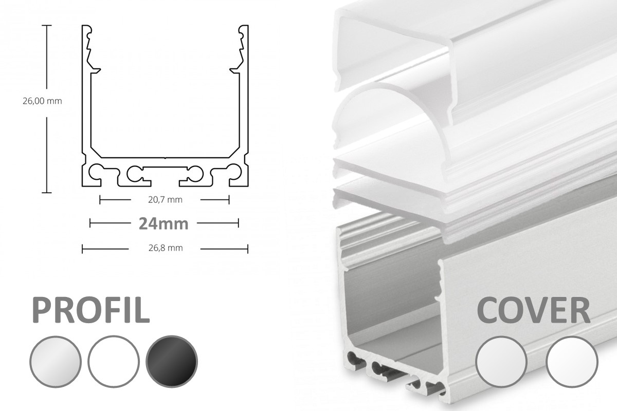 24mm LED-Aufbau-Profil PN6 24mm LED-Aufbau-Profil PN6