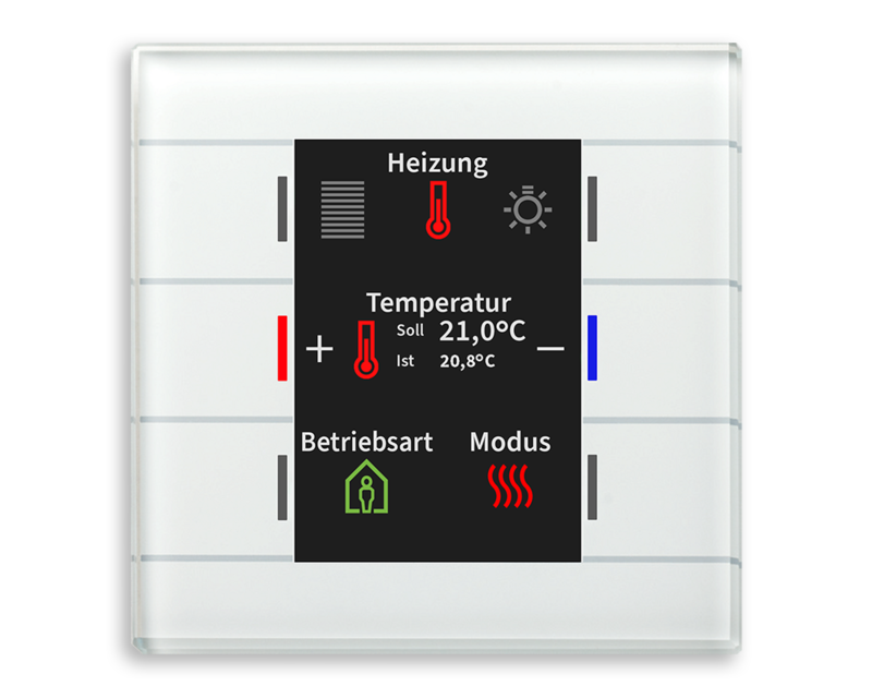 KNX Taster 6fach, Glasgehäuse | 92x92mm mit Temperatursensor KNX Taster 6fach, Glasgehäuse | 92x92mm mit Temperatursensor