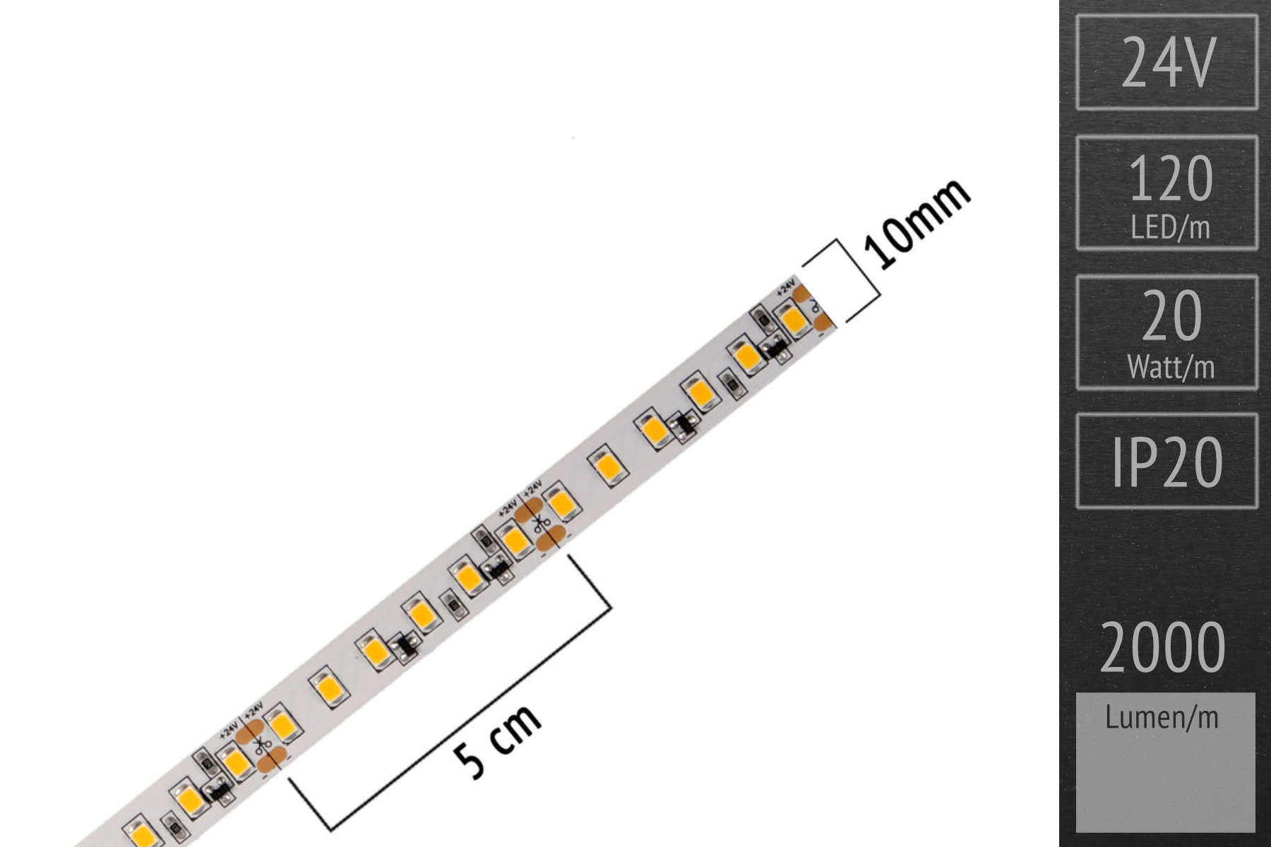 LED-Streifen 2835 - 120LEDs/m - 2.000 lm/m - 3.000K warmweiß - IP20 5m Rolle