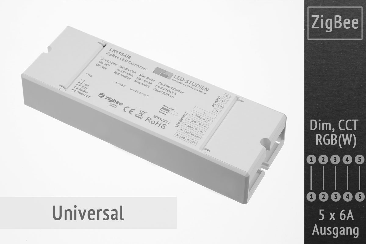ZigBee Universal LED-Controller | 5 x 6A Controller Variante wählen: Universal 5x6A