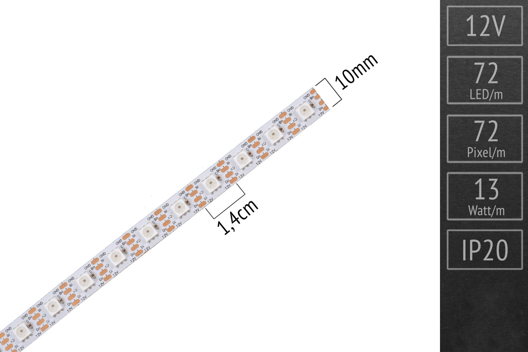 LED-BAND DIGITAL WS2815 - 72 RGB-LEDS/M - IP20 - 12V