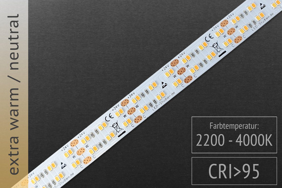 Extra Warmweiß - CRI>95 - 480 LEDs/m - 1.300 + 1.600lm/m