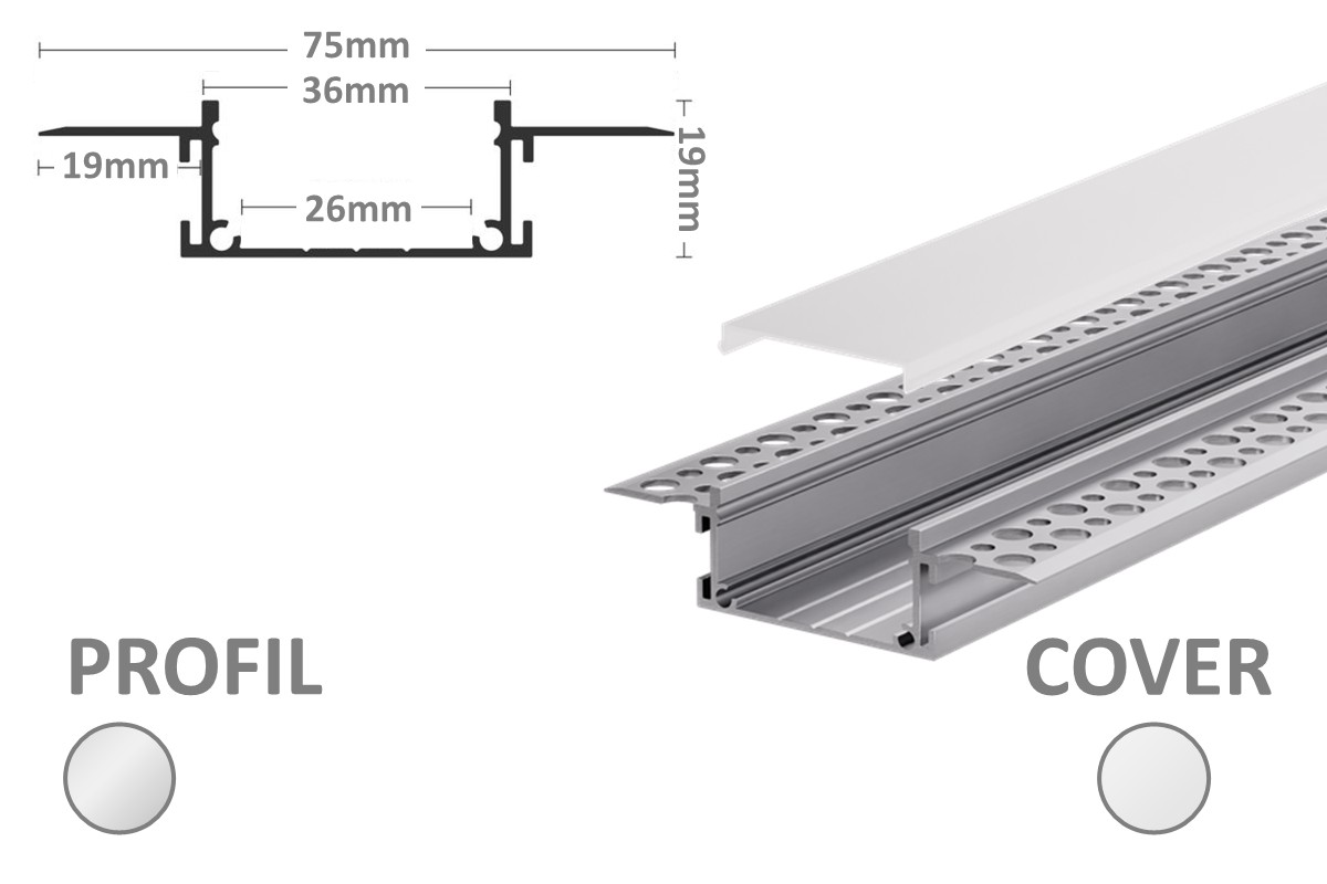 2m LED-Einputzprofil K26 2m LED-Einputzprofil K26
