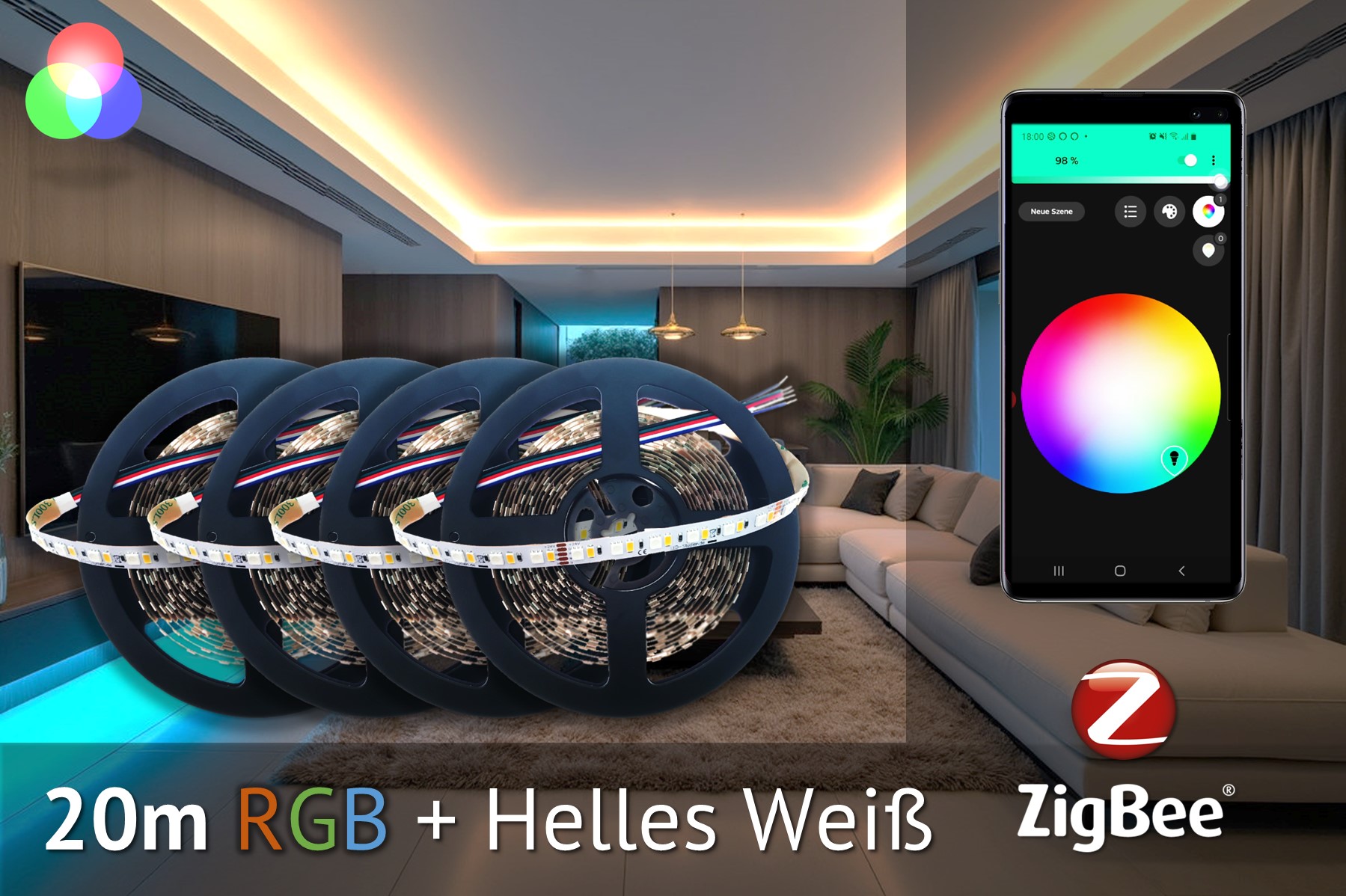 ZigBee RGB+W LED-Set: 20 meters