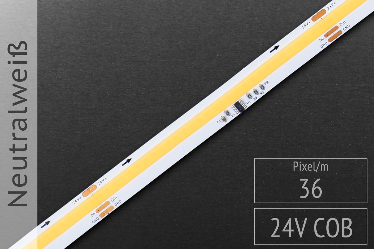 Digital white COB LED strip WS2811 - 24V - 36 Pixel/m | 4000K neutral white Digital white COB LED strip WS2811 - 24V - 36 Pixel/m | 4000K neutral white