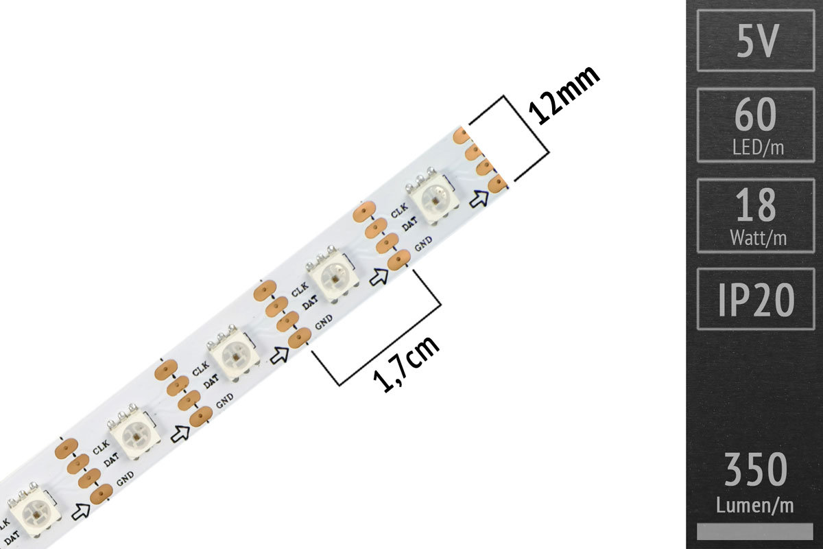 LED flex tape digital APA102C, 4m roll, 60 pixel/m