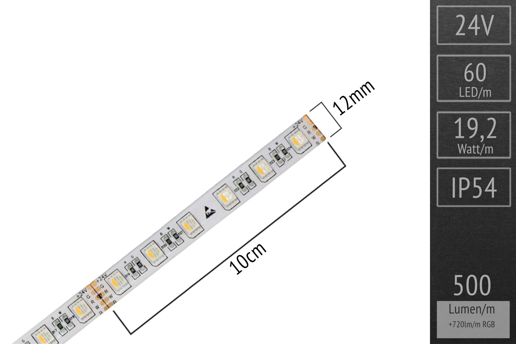 LED-Strip RGBWW, 24V, IP54, 12mm wide