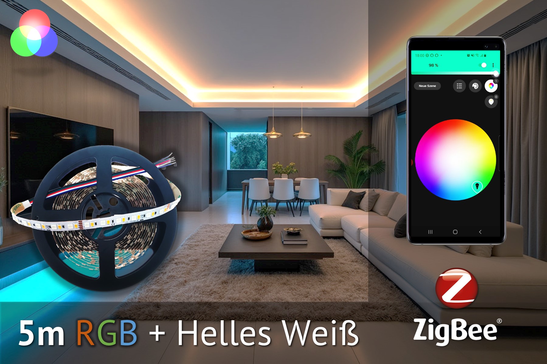 ZigBee RGB+W LED-Set: 5 Meter