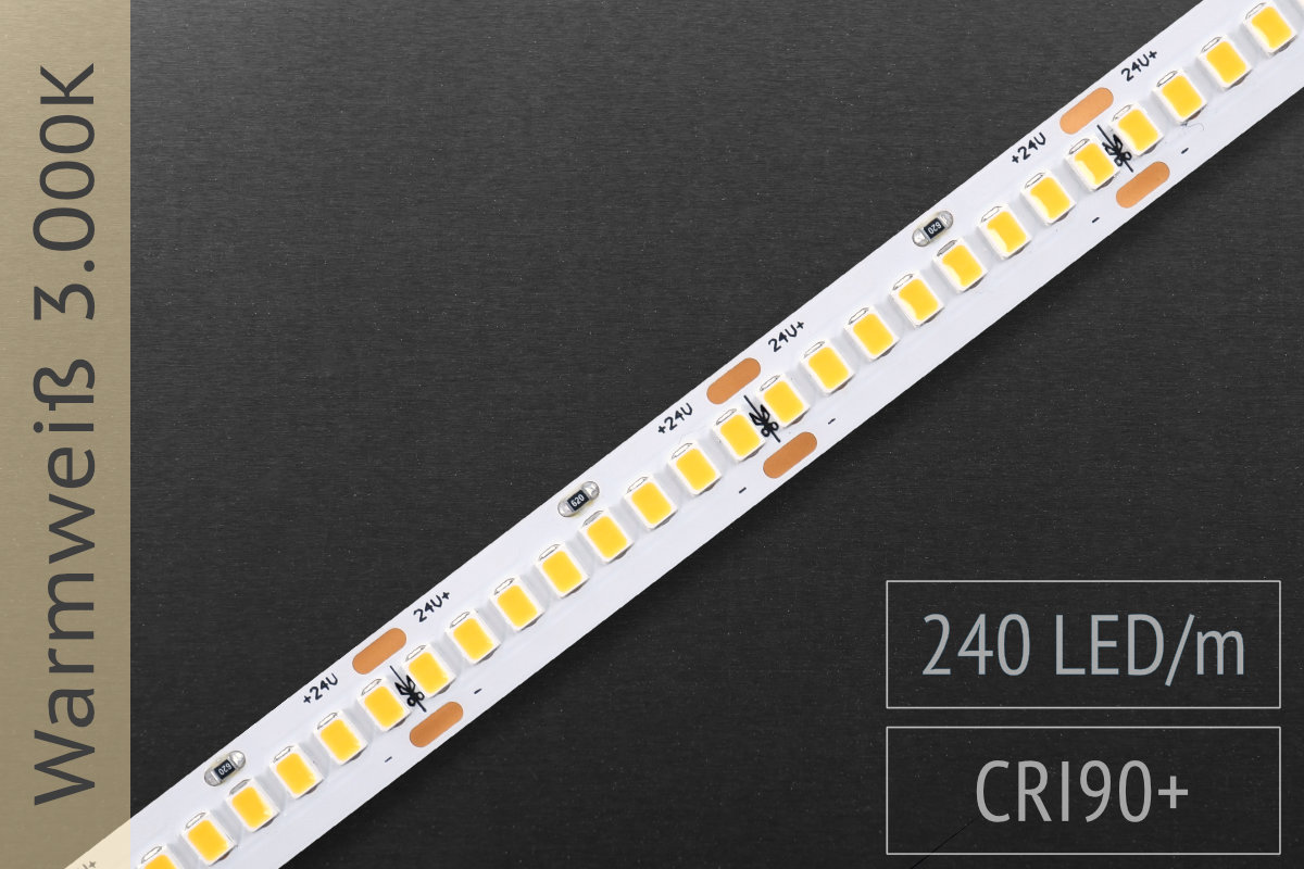 Hochdicht & hell: LED-Streifen - 240 LED/m - 2.500 lm/m - CRI>90