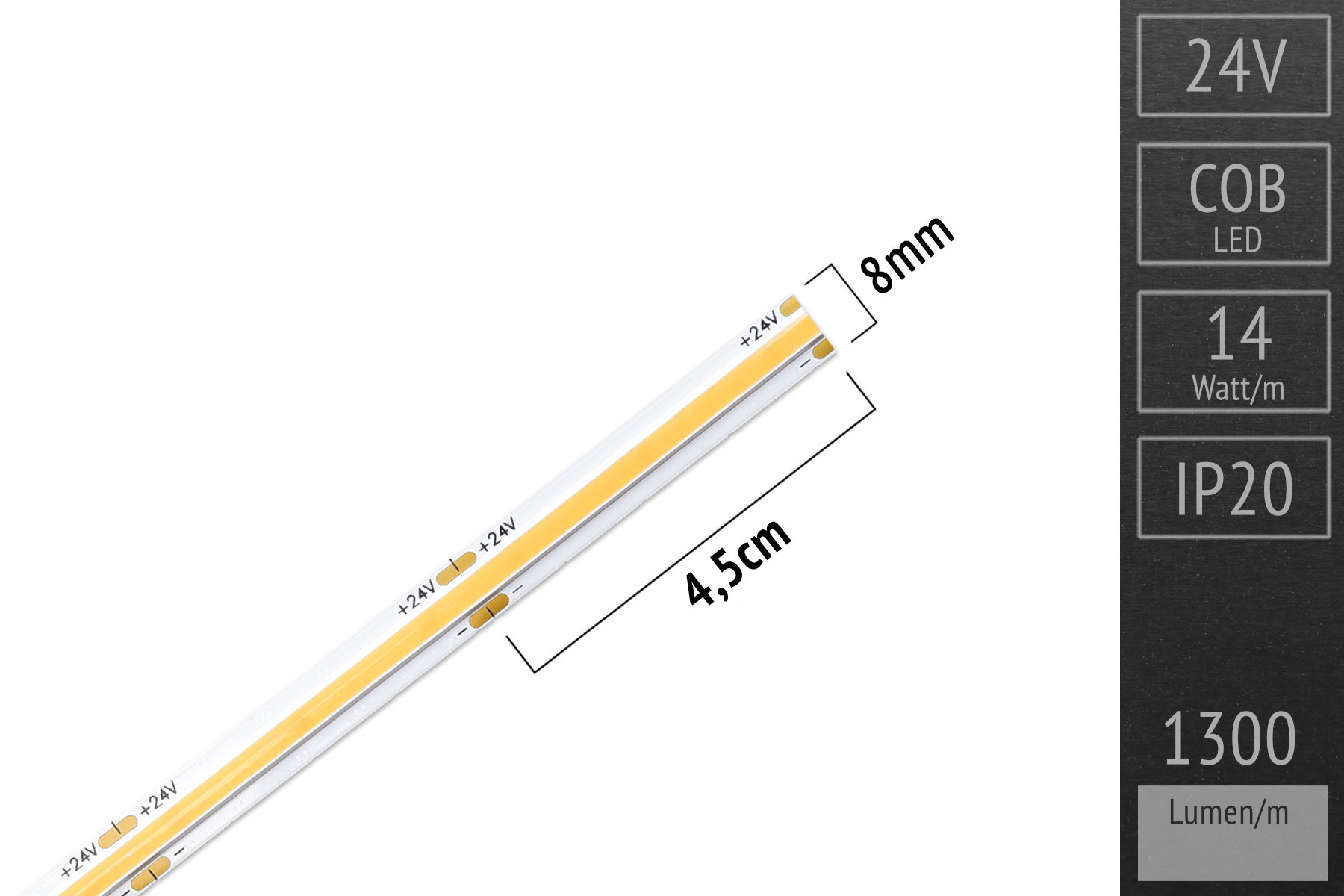 Novelty: COB LED-Strip - no LEDs visible - 1,300 lm/m - 3,000K warm white - IP20 5m roll