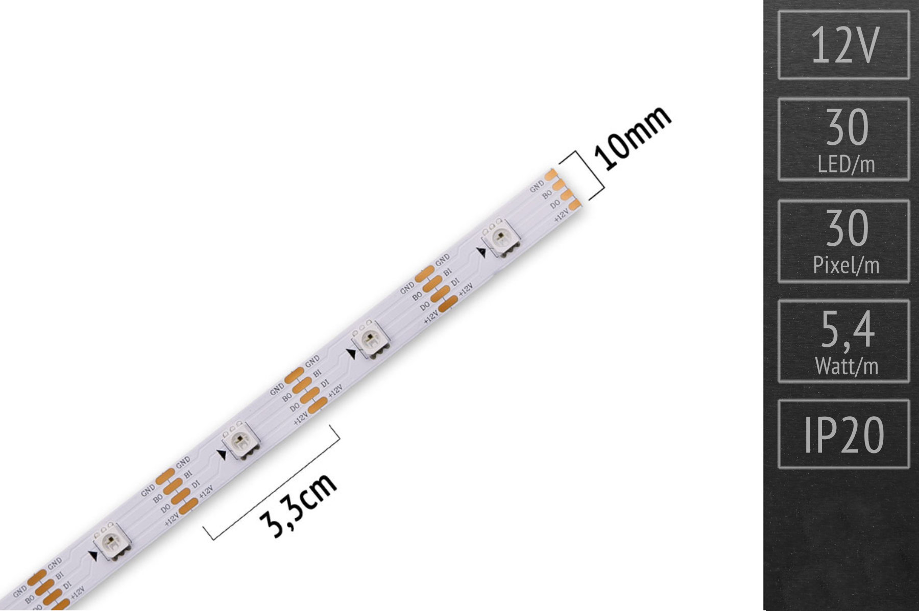 LED-Band digital WS2815 - 30 RGB-LEDs/m - IP20 - 12V