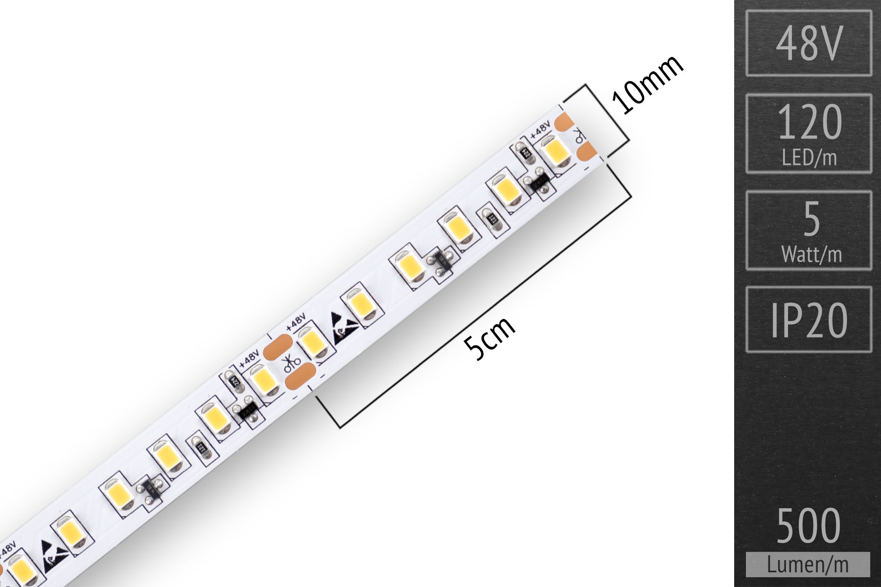 New: 48V LED strips with integrated CCS. Up to 30 meters constant brightness.