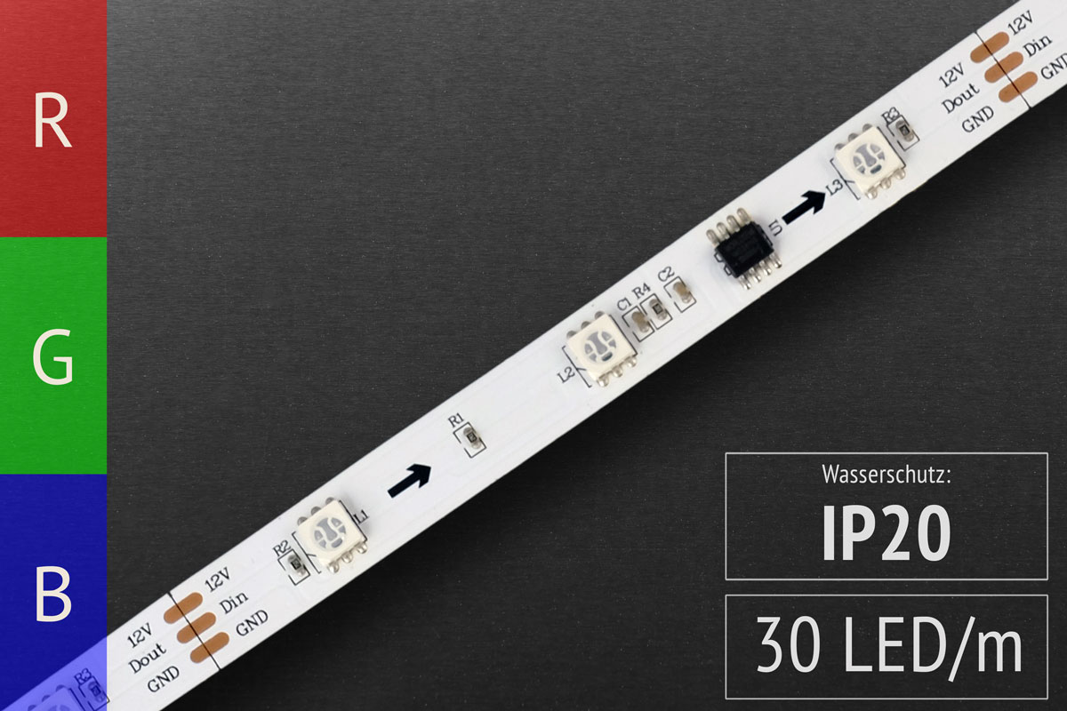 LED tape digital WS2811 - 30 RGB LEDs/m - IP20 - 12V