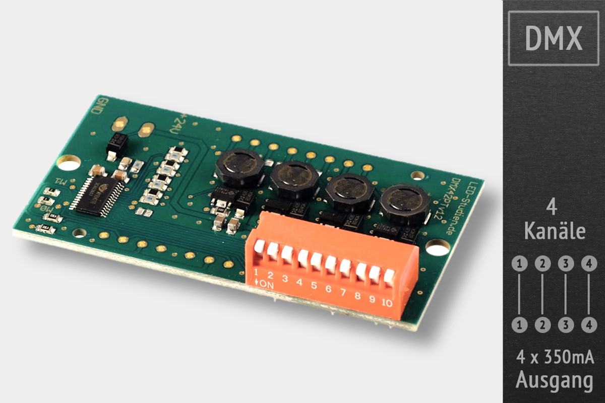 4-channel DMX receiver MY9942, 350mA, solder points