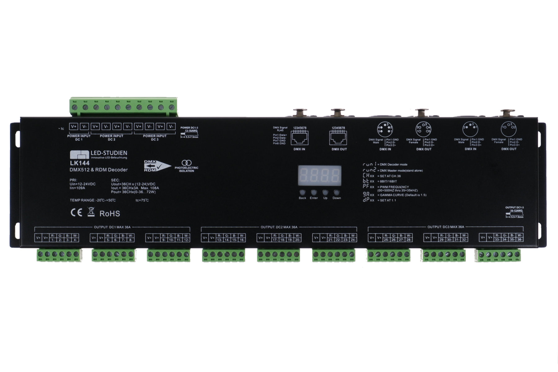 36-Kanal DMX/RDM LED-Controller, 36x3A, 35kHz, 16 Bit