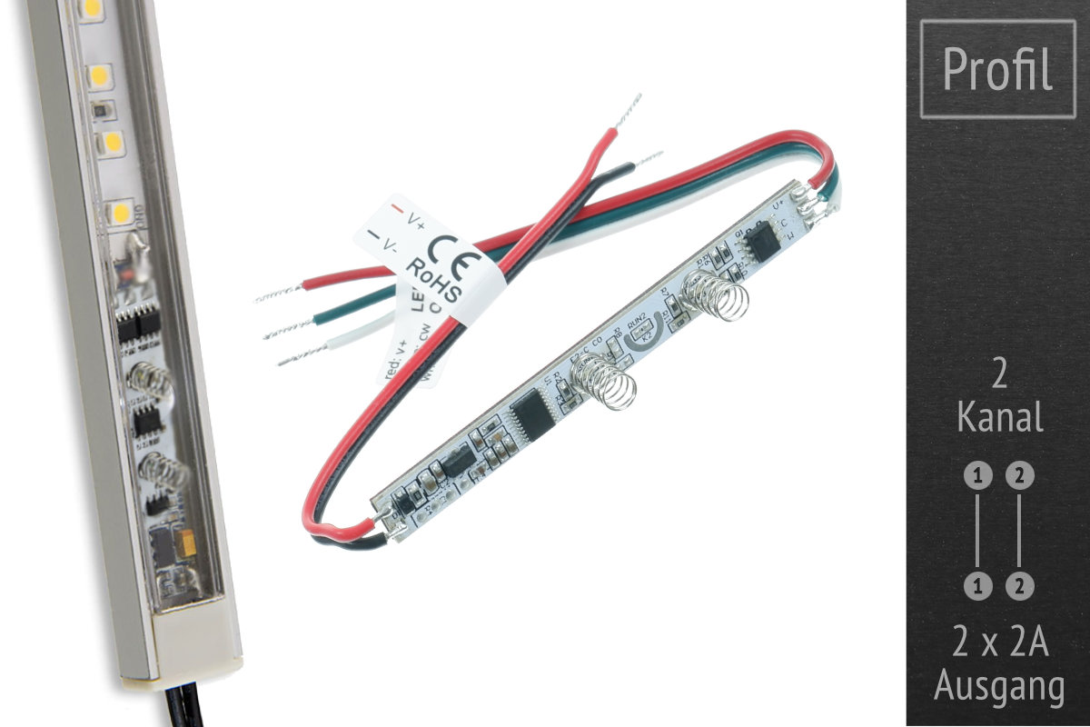 Mini CCT LED controller for aluminium profiles - Touch | 5-24V | 2x2A