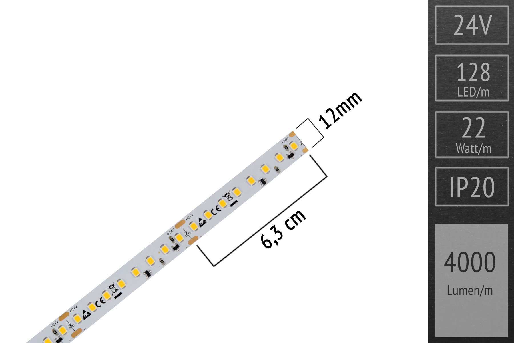 Brightest strip in the range: LED strip 2835 - 128 LED/m - 4,000 lm/m - 6.000K cool white - IP20 5m roll