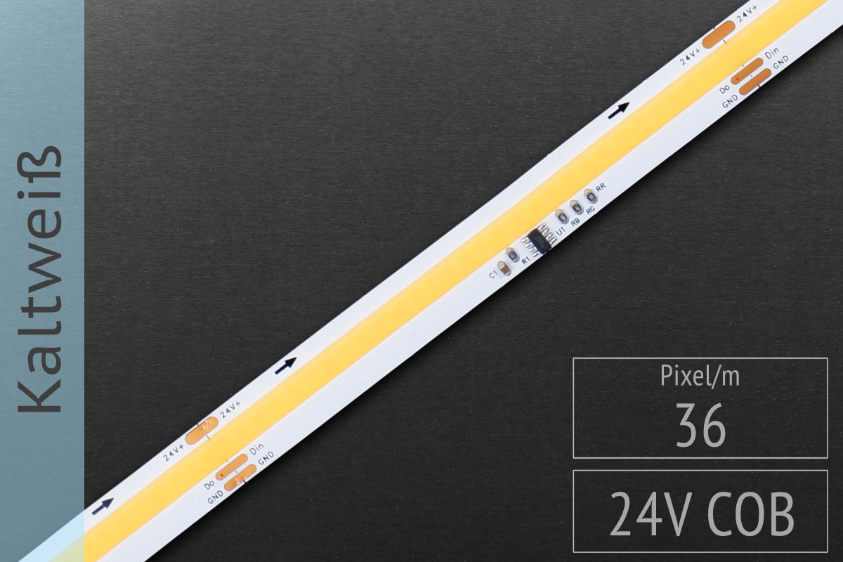 Digital white COB LED strip WS2811 - 24V - 36 Pixel/m | 6000K cool white