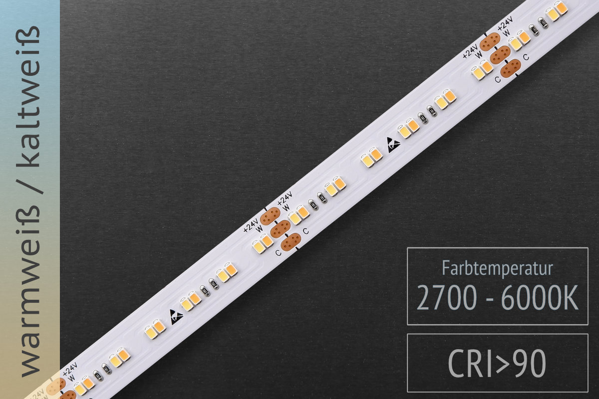 CCT-LED-Band mit mittlerer Helligkeit - CRI90 - 240 LEDs/m - 800 + 900lm/m CCT-LED-Band mit mittlerer Helligkeit - CRI90 - 240 LEDs/m - 800 + 900lm/m