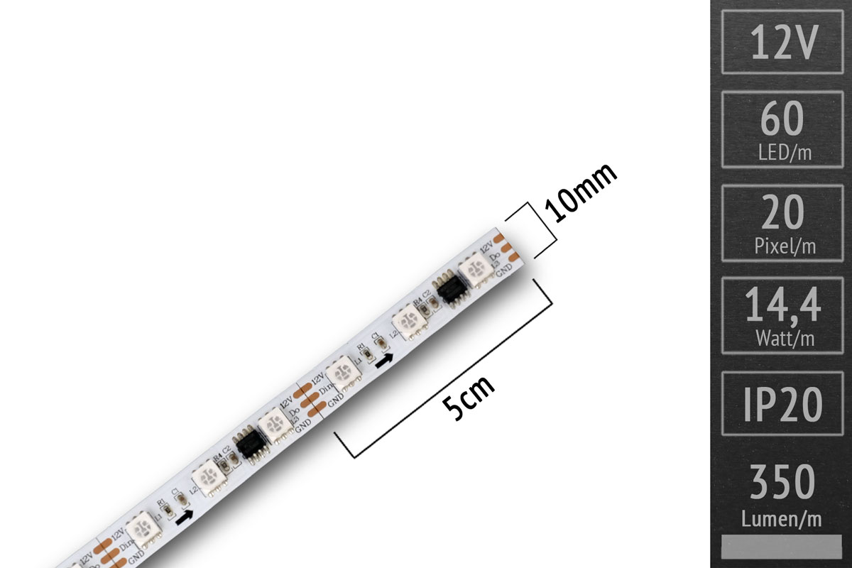 LED tape digital WS2811 - 60 RGB LEDs/m - IP20 - 12V