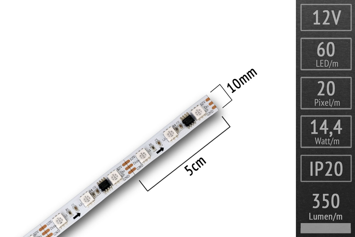 LED-Band digital WS2811 - 60 RGB-LEDs/m - IP20 - 12V