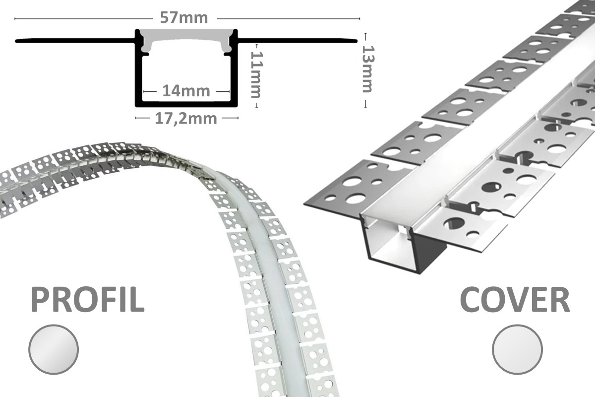 2m flexibles LED-Einputzprofil FL14