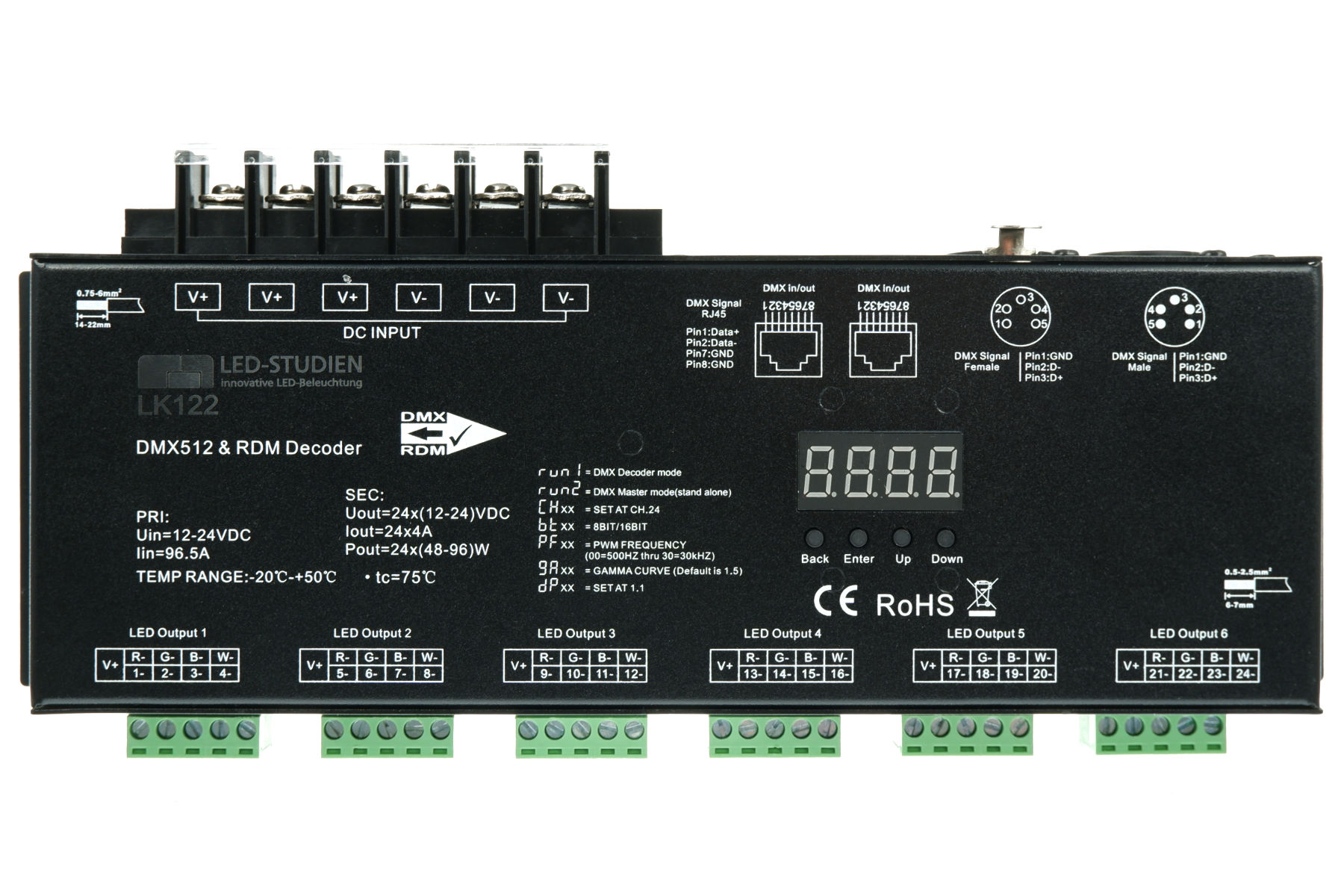 24-Kanal DMX/RDM LED-Controller, 24x4A, 35kHz, 16 Bit